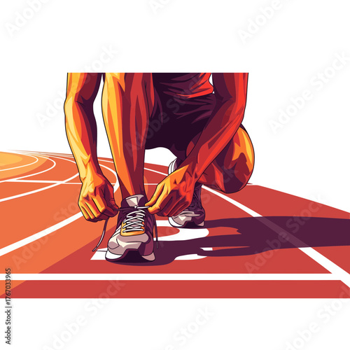 Athlete tying shoelaces, preparing for the run