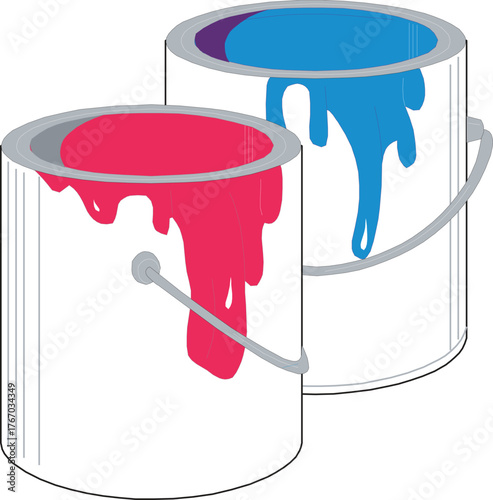 Bucket of paint and brush on a metal chair in a home interior design project