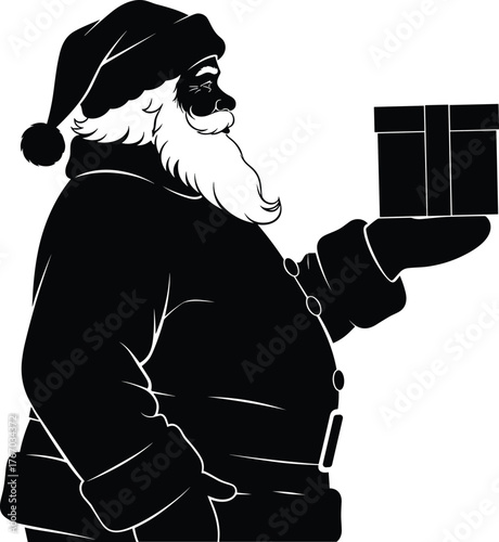 Silhouette of santa claus holding a gift box ready to deliver holiday cheer