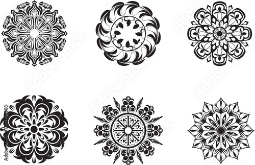 Mandala Floral Pattern Vector Set, abstract floral elements, Ornamental Circular Design Collection