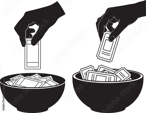 Hand drawing slips of paper from a bowl for a raffle or lottery