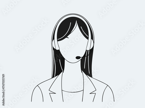 Smiling customer service representative woman wearing headset on white isolated background