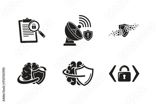 set of Cybersecurity concept icons digital protection data security and network protection isolated on white background