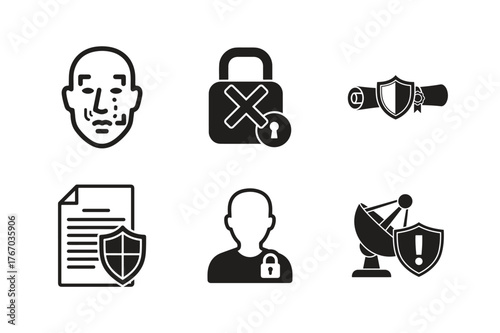 set of Digital security icons protecting data privacy and identity in modern technology isolated on white background