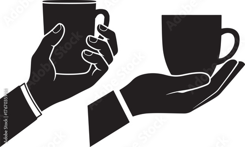 Silhouette of hands holding coffee mugs