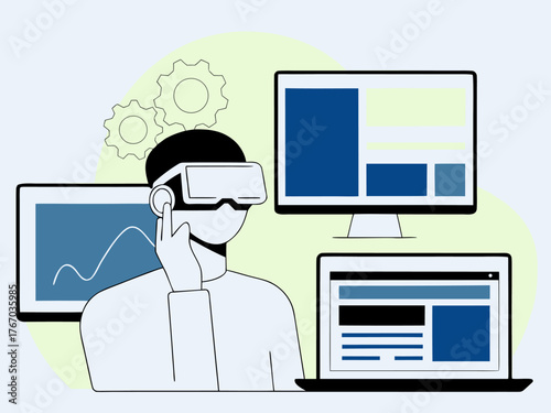 IT professional using virtual reality headset for digital business innovation concept