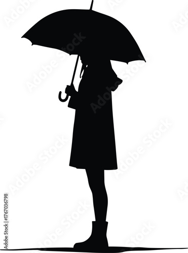 Person with umbrella silhouette cartoon illustration, symbolic protection and expressive gesture artwork for lifestyle and emotional storytelling design