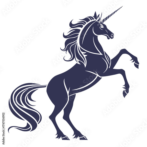 Majestic unicorn rearing up on its hind legs