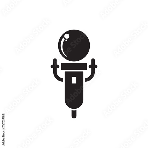 A simple black and white icon of a microphone, perfect for representing audio, broadcasting, or performance, with a clean and modern design aesthetic for versatile use in various projects