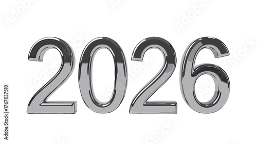 Shiny metallic numbers forming the year 2026.