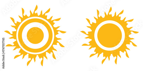Sun icon set, sunshine and solar glow, sunrise or sunset. EPS 10 
