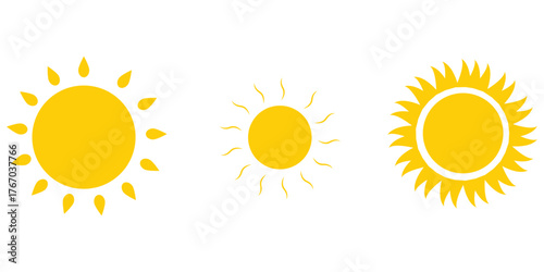 Sun icon set, sunshine and solar glow, sunrise or sunset. EPS 10 