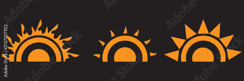 Set of sun icon. Sun icons vector isolated on white background. Vector flat design. Collection of sun stars for use in as logo or weather icon. sunset collection, summer, sunlight stock vector. EPS 10