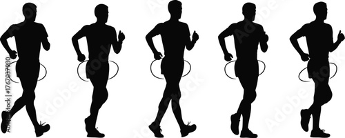Running motion with waist rotation silhouette cartoon illustration, symbolic energy and expressive athletic movement artwork for lifestyle design