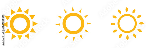 Set of sun icon. Sun icons vector isolated on white background. Vector flat design. Collection of sun stars for use in as logo or weather icon. sunset collection, summer, sunlight stock vector. EPS 10