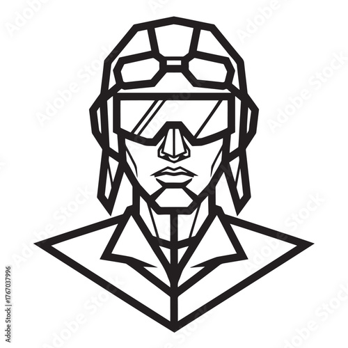 Pilot illustration in geometric style with aviator sunglasses  