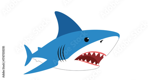 A cartoon illustration of a blue shark with its mouth open, showcasing its sharp teeth, isolated on a white background.