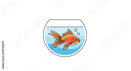 A cute orange goldfish swims peacefully in a clear glass fishbowl, depicted in a simple, vibrant illustration.