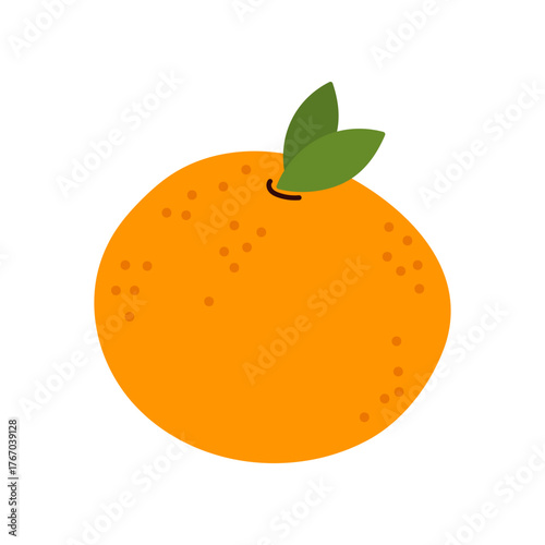 Vector orange mandarin with green leaves. Citrus fruit symbol of winter holidays and New Year celebration, perfect for festive design and decor projects