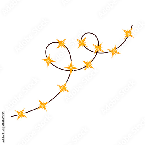 Vector Christmas garland with golden star. Festive holiday decoration element for cards, wrapping, and New Year design