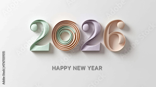 Origami Paper 2026 Happy New Year Vector in Pastel Mint Green. A modern and elegant Happy New Year vector design ideal for greeting cards, posters, and festive branding.