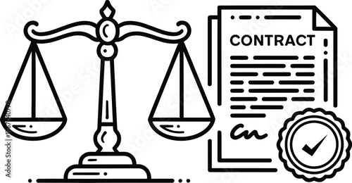 Justice scales contract agreement legal seal symbol concept artistic sketch
