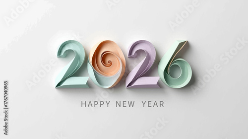 Happy New Year 2026 Modern Ribbon & Origami Vector Series