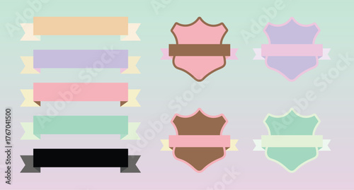 Pastel Shields and Ribbons Elements Collection