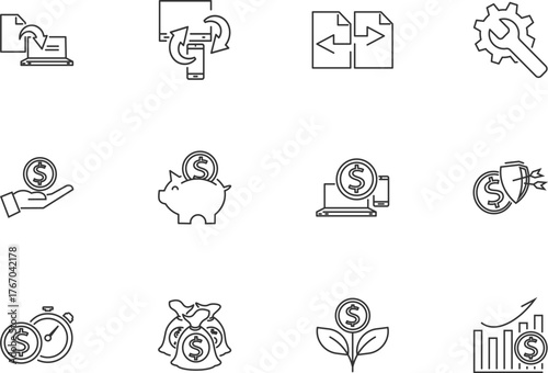 Business and Finance Line Icons Set ,  such as Money Growth, Investment, and Productivity Symbols