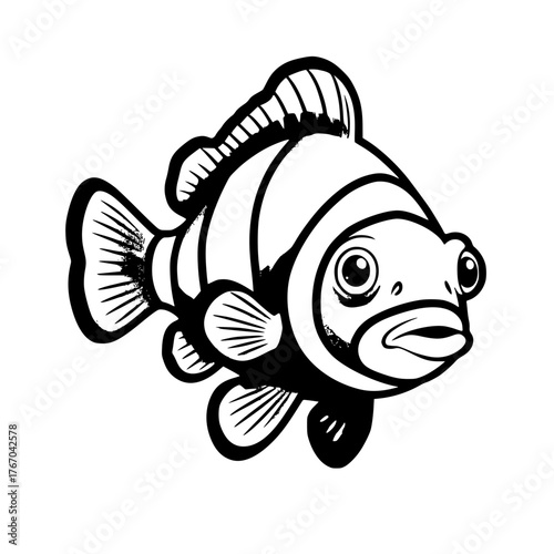 Clownfish illustration, monochrome style, playful drawing