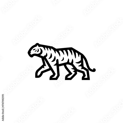Walking tiger silhouette, minimalistic style, bold line art