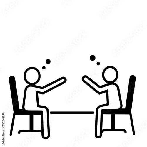 Two people discussing, minimalistic style, simple line art