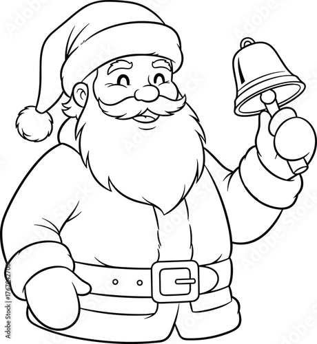Whimsical sketch of santa claus ringing a bell with a friendly smile