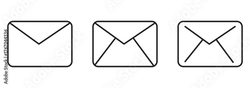 Envelope icon set. newsletter web buttons. close email letter outline vector symbol. white background. EPS 10 