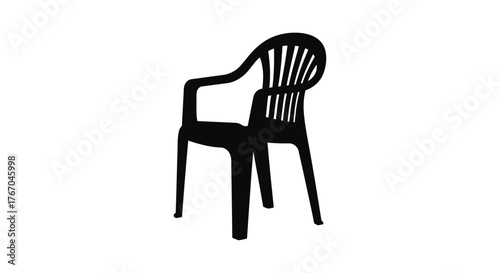 Simple black silhouette of a modern plastic chair against a white background