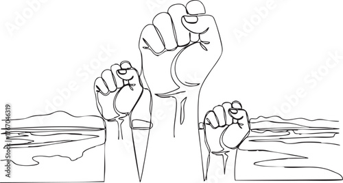 Three raised fists symbolize unity, protest, and the powerful spirit of collective action against adversity, inspiring hope and change.