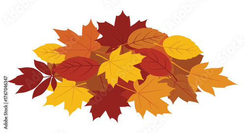A colorful arrangement of autumn leaves in shades of red and gold