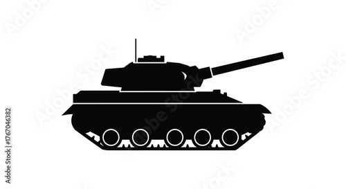 Simple black silhouette of a military tank with visible treads and turret