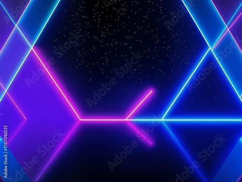 Vibrant neon shutter in blue, pink, and purple hues. Futuristic abstract design with glowing lines