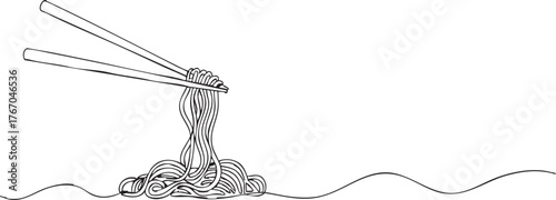 Enjoying delicious steaming noodles with chopsticks in a minimalist, clean, and modern style, perfect for culinary or Asian cuisine themes.
