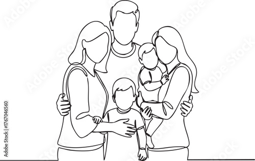 Cherish precious moments with a loving family embrace, celebrating connection and togetherness in a timeless, minimalist line art style.