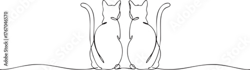 Charming minimalist line art captures two adorable cats sitting side by side, exuding warmth and companionship in a simple, elegant design perfect for various creative projects.