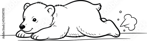 Adorable cartoon polar bear cub playfully rolling on its back with a happy expression