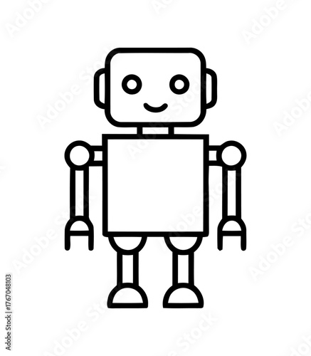 Simple Outline of a Smiling Robot with Rectangular Body and Head