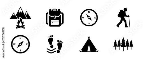 Collection of Hiking and Outdoor Adventure Symbol Icons