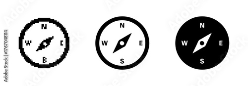 Different Styles of Navigation Compass Showing Direction, Indicating North, South, East, West