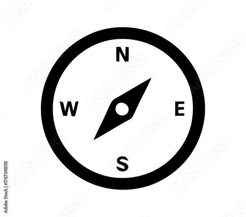 Black and White Minimalist Compass Icon Showing Directions on White Background