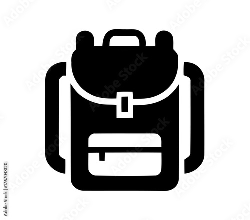 Black Backpack Icon Showing Travel Gear and Equipment for Students