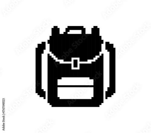 Black and White Pixel Art Backpack Graphic for Games and Icons