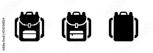 Backpack Icon Set Showing Pixelated and Smoothed Designs for Travel or School